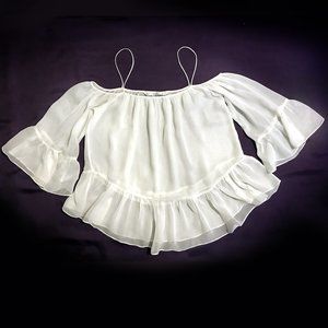 Zara Trafaluk women's blouse. White ciffon, ruffle